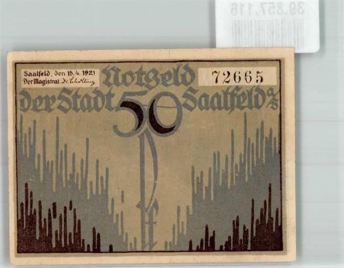 Saalfeld 1921 Gutschein über 50 Pfennig Feengrotten