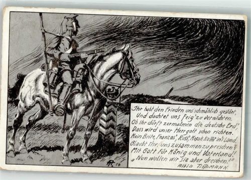 1914 sign. Tippmann, Albin Deutscher Ulan zu Pferde Verlag Zieher, Ottmar Nr. 12 Feldpost Bayer. Landsturm-Fuss-Art.-Batl.