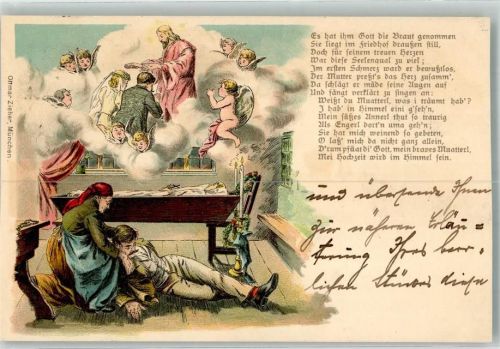 Engel Jesus Frau Gedicht Friedhof 1898 Lithographie