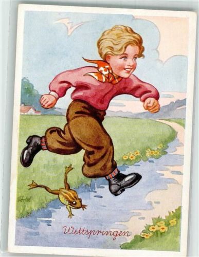 Kind Wettspringen sign. Dörfel Horns Karten Serie 1942b Kinderlust