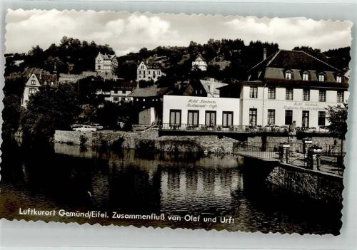 Gemünd Zusammenfluss von Olef und Urft mit Hotel Gasthaus Friedrichs