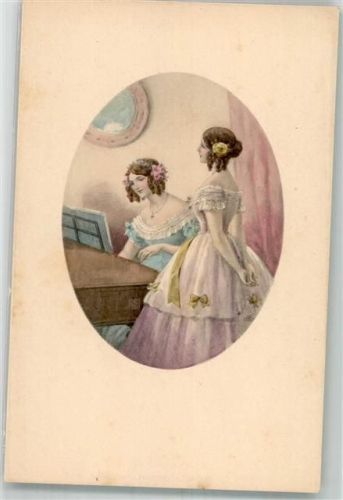 Nr. 1143 Hausmusik Frauen Biedermeier am Klavier Passepartout