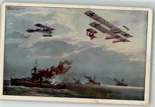 sign. Schulze, Hans Rudolf Deutsche Wasserflugzeuge über der englischen Flotte Deutscher Luftflotten-Verein Flugzeuge WK I Künstlerkarte