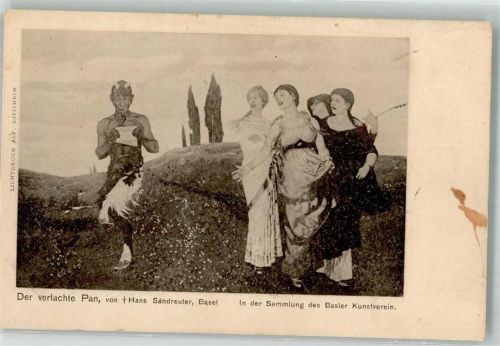 Frauen Der verlachte Pan sign.Sandreuter Hans Künstlerkarte