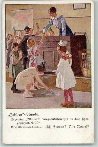 Kriegsanleihen Zeichen-Stunde Kinder Künstlerkarte