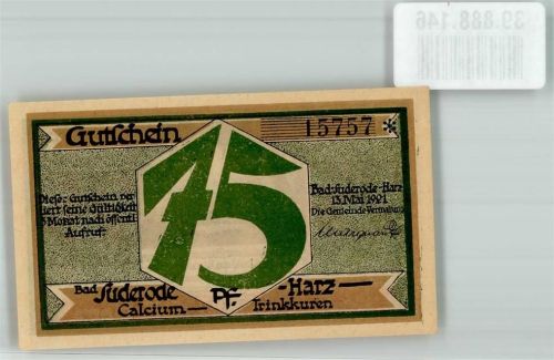 Bad Suderode 1921 75 Pfennig Gutschein No. 15757
