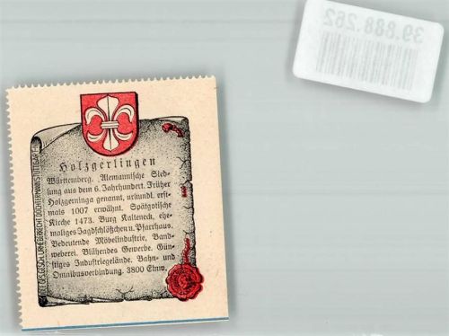 Holzgerlingen Wappensammelmarke Nr. 5238 Unsere deutsche Heimat