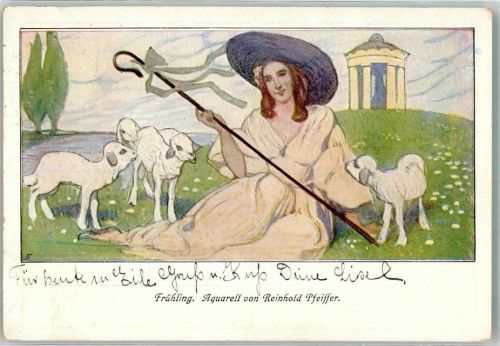 1921 sign. Pfeiffer Reinhold Frühling Schäferin