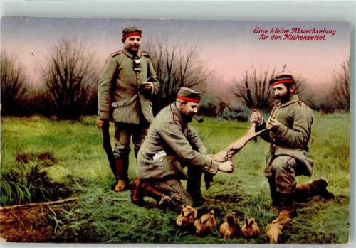 1915 No. 192 Landser in Uniform ziehen einem Hasen das Fell ab Feldpost WK I Inf.-Regt. 133 Zwickau