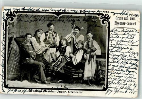 1905 Musikgruppe Frauen Tracht Geigen Tamburin