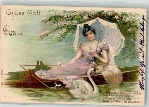 1900 Frau Ruderboot Blumen Spruch E.B.C.i.B. Nr.9207