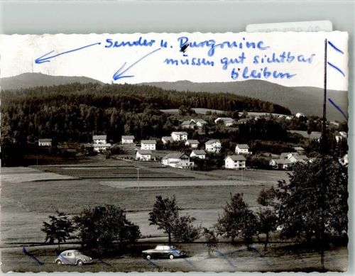 Auberg Sendeturm u. Burgruine VW Käfer Striche auf der Bildseite Ort handschriftlich Foto Original aus Archiv eines Ansichtskartenverlags