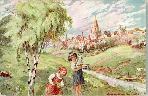sign. Kaufmann Hans Der Mai ist gekommen Kinder Hase Stroefer Serie 566 Nr. 5