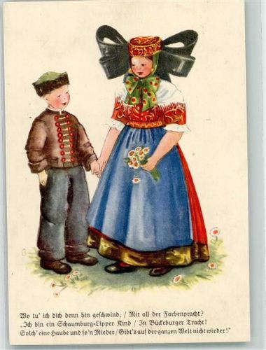 Verlag Dürer Haus Kinder Gänseblümchen Trachten Schaumburg-Lippe 1941 Künstlerkarte