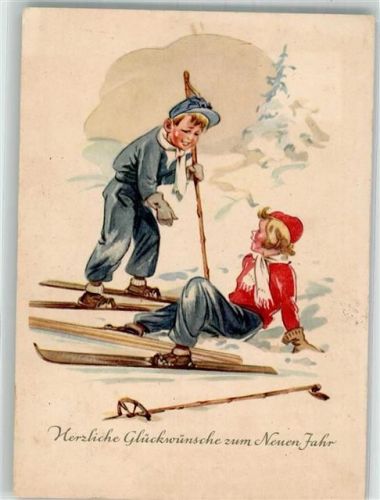 Kinder auf Ski Neujahr VEB Verlag