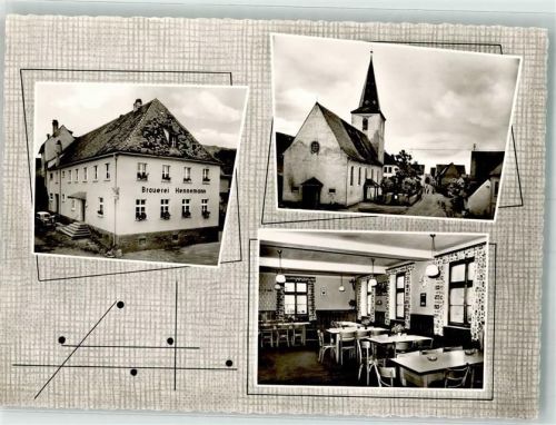 96178 W8602 Sambach , Oberfr Foto AK Gasthaus Brauerei Hennemann Kirche St. Antonius Abbas