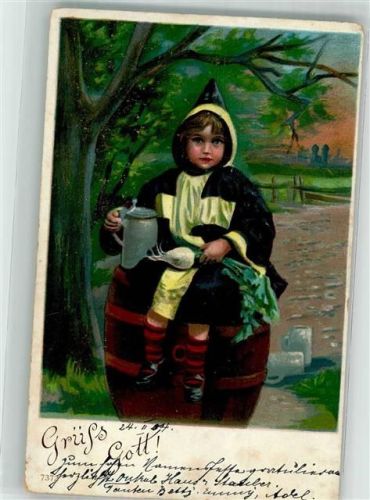 München 1904 Das Kindl mit Fass Bierkrug und Radi