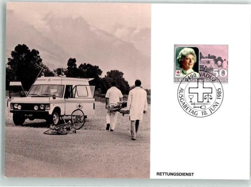 Rettungswagen Ausgabetag 1985 Philatelie Sondermarke Fürstin Gina