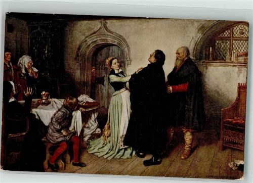 sign. Scheurenberg Verlobung m. Katharina von Bora Künstlerkarte d. Volkskunstverlags Nr. 410
