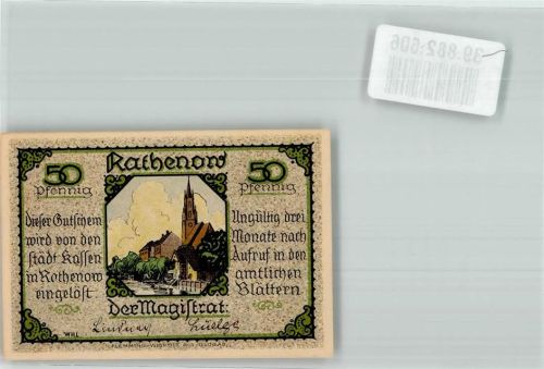 Rathenow 50 Pfennig Gutschein St. Marien und Andreas Kirche Rückseite Rathenower Zietenhusar