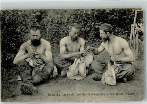 1915 Deutsche Landwehrsoldaten bei der Entlausung Feldpost WK I 21. Res.-Div.
