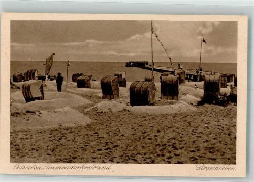 Timmendorfer Strand Strandkörbe mit der Seebrücke im Hintergrund Verlag Julius Simonsen Nr. 21079