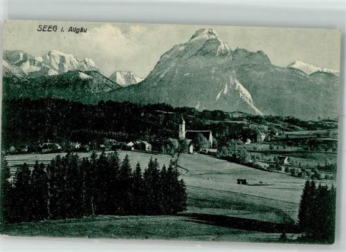Seeg 1919 mit St. Ulrichkirche und Alpenpanorama
