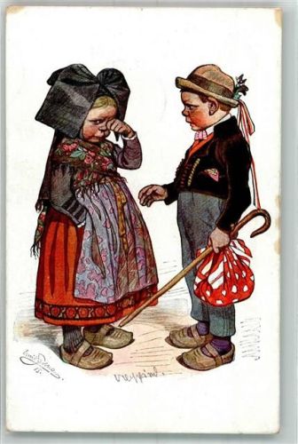 1917 Junge verabschiedet sich von Mädchen in Elsässischer Tracht Feldpost WK I Sonthofen