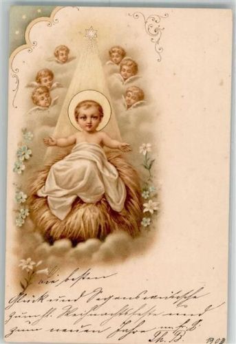 1901 Strohbett Christkind Engelsköpfe
