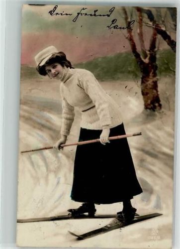 1909 Frau auf Ski ein Stock Strickpullover, langer Rock