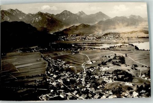 Nesselwang Fliegeraufnahme Ort handschriftlich Foto Original aus Archiv eines Ansichtskartenverlags