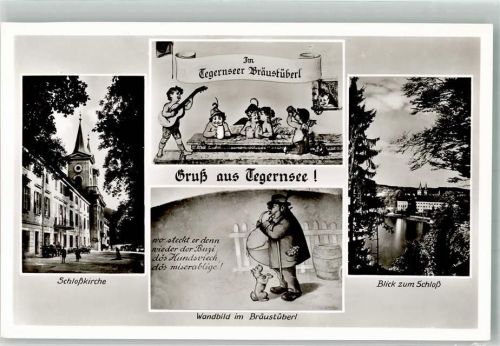 Bad Wiessee Gasthaus Bräustüberl in Wandbildern Amor Trinker Schloss mit Schlosskirche Verlag Peter Triem 4245