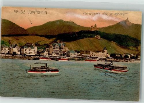 Königswinter 1908 Mit Rheinschiffen Raddampfer Drachenfels und Drachenburg