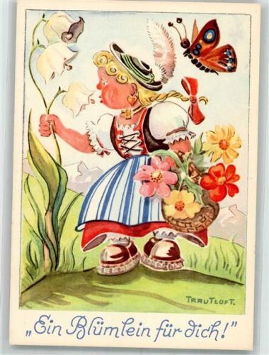 Toni und Vroni Nr. 111 sign. Trautloft Ein Blümlein für dich , Schmetterling Poesie