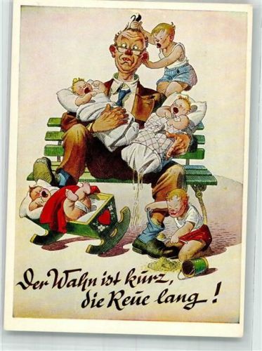 Überfordeter Vater mit munterer Kinderschar Verlag Lengauer Nr. 3162