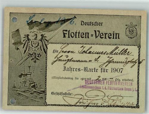 ( gelocht ) keine AK Flotten Verein Jahres Karte für 1907 Ephemera