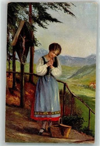 sign. Mager H.w. Am Marterl Frau Tracht L. u. B. Nr. 16740