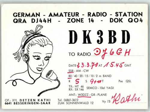 Besseringen 1970 Amateurfunk QSL-Karte DK3BD