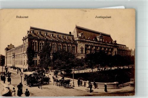 Bukarest Bucuresti Foto AK Justizgebäude Pferdestraßenbahn