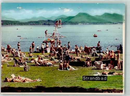 Waging Strandbad See Liegewiese Sprungturm Ort handschriftlich Foto Original aus Archiv eines Ansichtskartenverlags