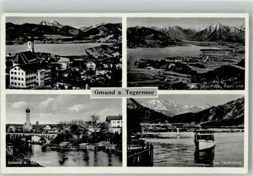 Gmund Pfarrkirche St. Ägidius Mangfallbrücke Tegernsee mit Fahrgastschiff Alpenpanorama