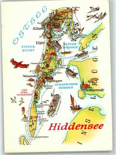Insel Hiddensee Landkarte sign. Hoppe