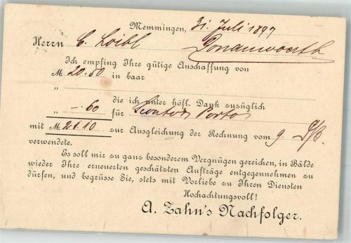 Memmingen 1897 Geschäftskorrespondenz