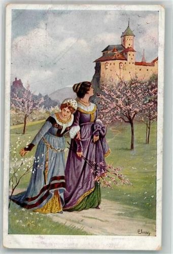 sign. Elmi Edelfrauen auf einem Spaziergang unterhalb der Burg S.V.D. Nr. 346