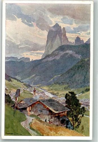 S. Cristina Gardena Panorama des Ortes mit dem Langkofel