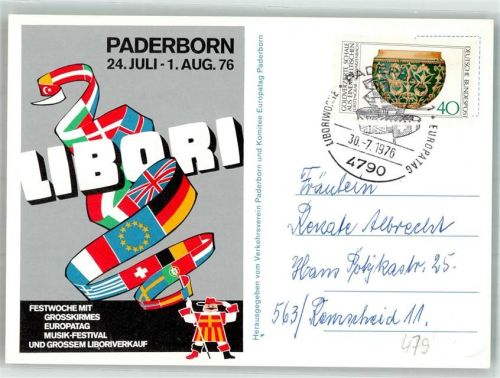 Paderborn Libor Europatagi Festwoche m. Großkirmes Sonderstempel 30.7.1976