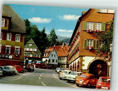 Alpirsbach Marktplatz m. Rathaus VW Käfer Oldtimer