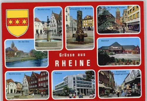 Rheine Wappen, Marktbrunnen, Rathausplatz mit Brunnen, St. Dionys-Kirche, Bahnhof, An der Ems, Rathaus, Emsstraße Fußgängerzone