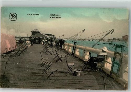 Ostende Seebrücke Angler Fischnetze