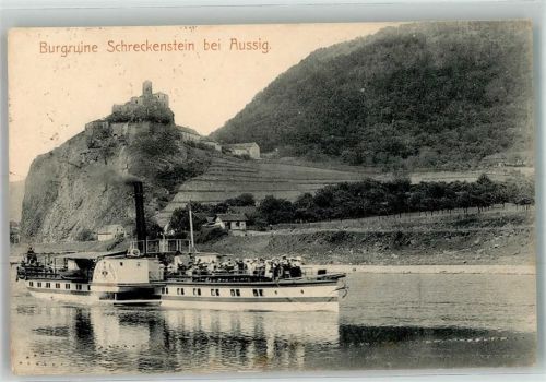Außig 1914 Raddampfer Burgruine Schreckenstein